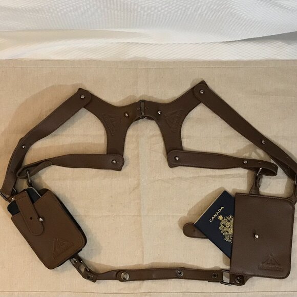 Mutarion Brown PU Leather Double Shoulder Holster Bag – 2‑in‑1 Underarm Pouch - Picture 3 of 8